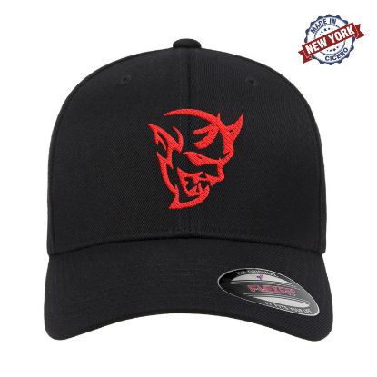 Picture of Dodge Demon Challenger Emblem Embroidered FlexFit Fitted Hat Mopar SRT Red Black