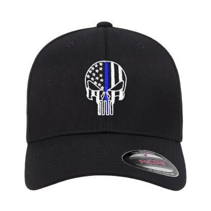 Picture of Punisher Thin Blue Line Police Support Embroidered Flexfit Hat Baseball Cap