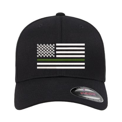 Picture of Thin Green Olive Drab Line Military Support Embroidered Flexfit Hat Baseball Cap