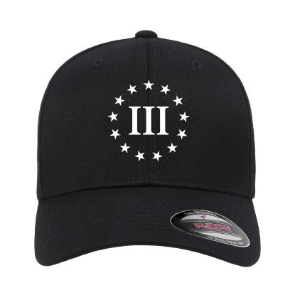 Picture of Three Percent 3% III Gun Rights Second Amendment Embroidered Flexfit Hat Baseball Cap Centered