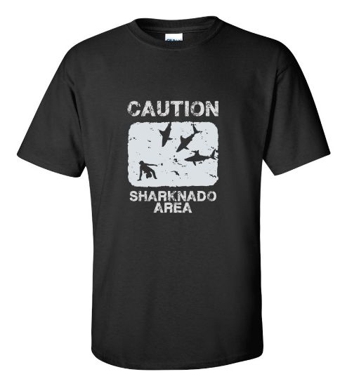 Picture of Caution Sharknado Area T-shirt New College Funny