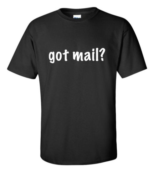 Picture of Got Mail? Post Office Funny Adult Messenger Delivery Stamps T-shirt