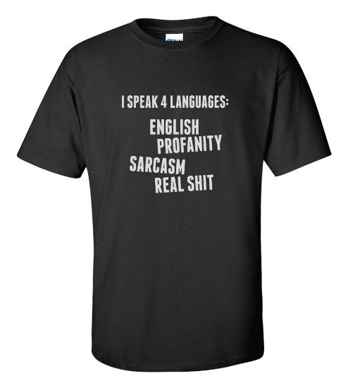 Picture of I Speak 4 Languages: English Profanity Sarcasm Real Shit T-shirt Funny